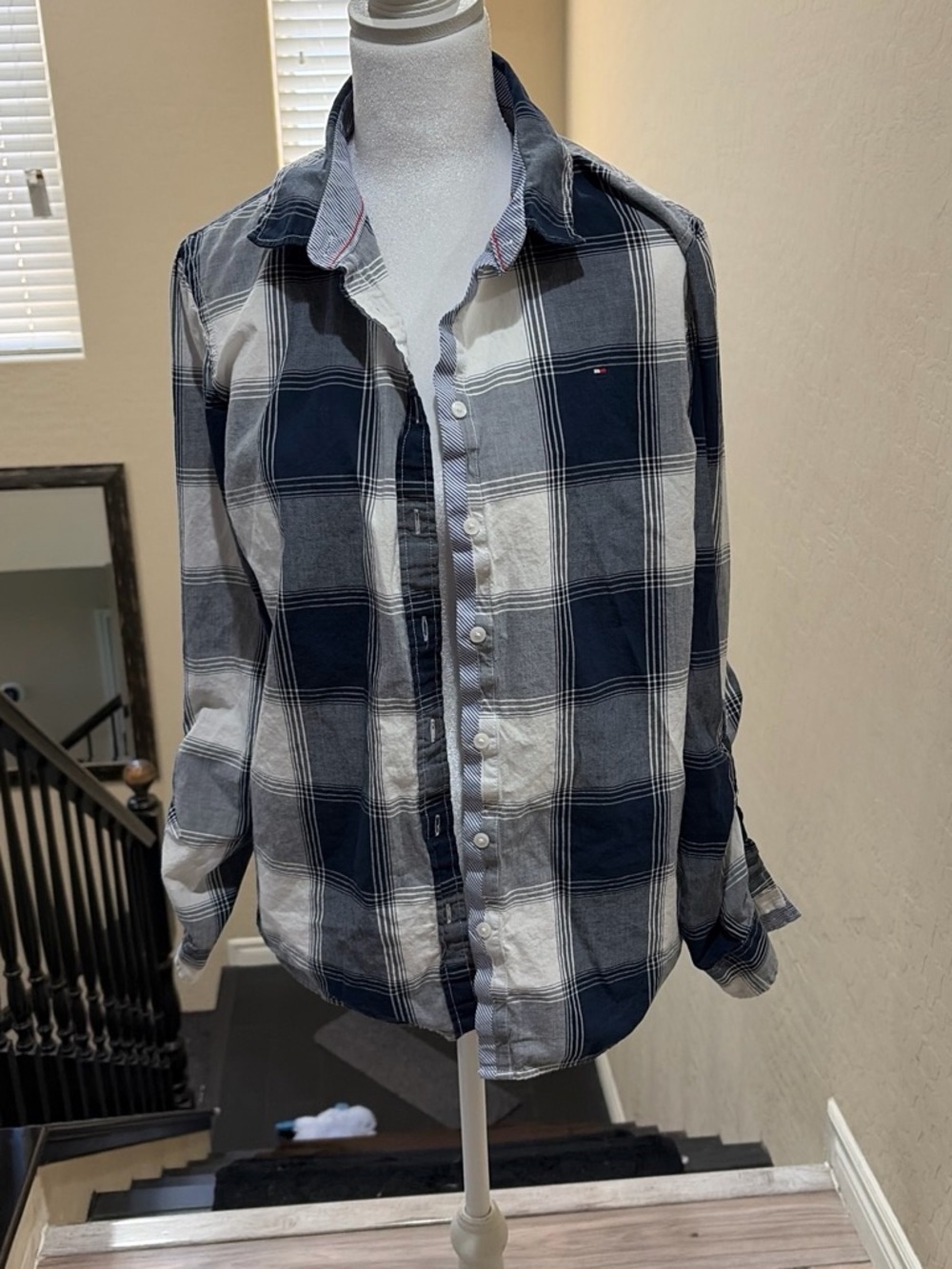 Tommy Hilfiger Women’s Navy & White Plaid Button-Down Shirt - Casual Fit
